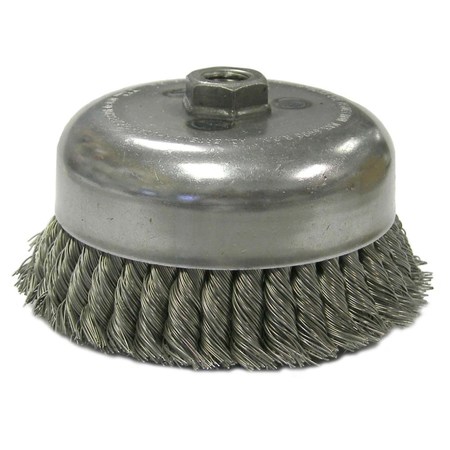 WEILER 6" Double Row Knot Wire Cup Brush .023" Steel Fill 5/8"-11 UNC Nut 12556